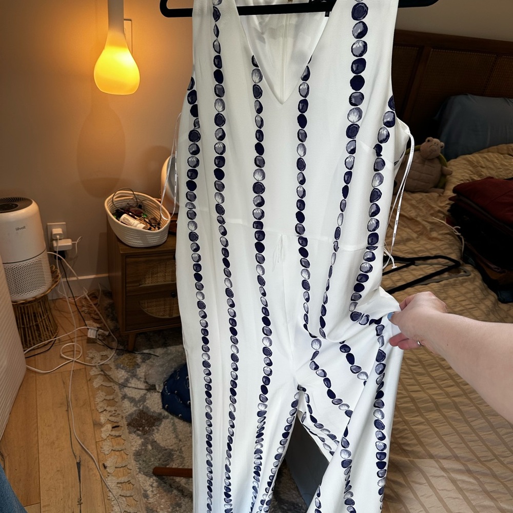 Dkny Blue and White Striped Jumpsuit with Artistic Flair